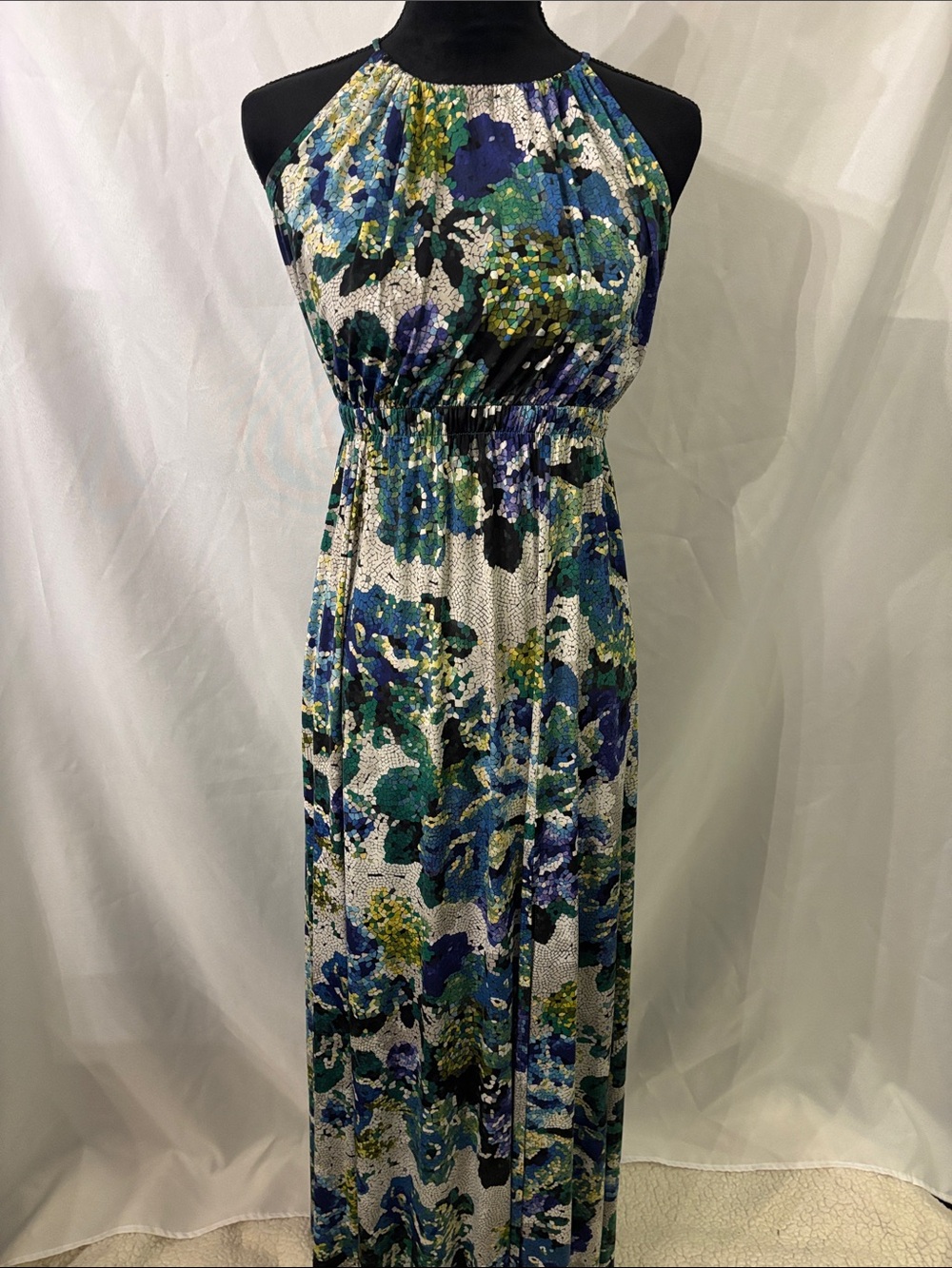Halter Neck Floral Maxi Dress in Blue & Green